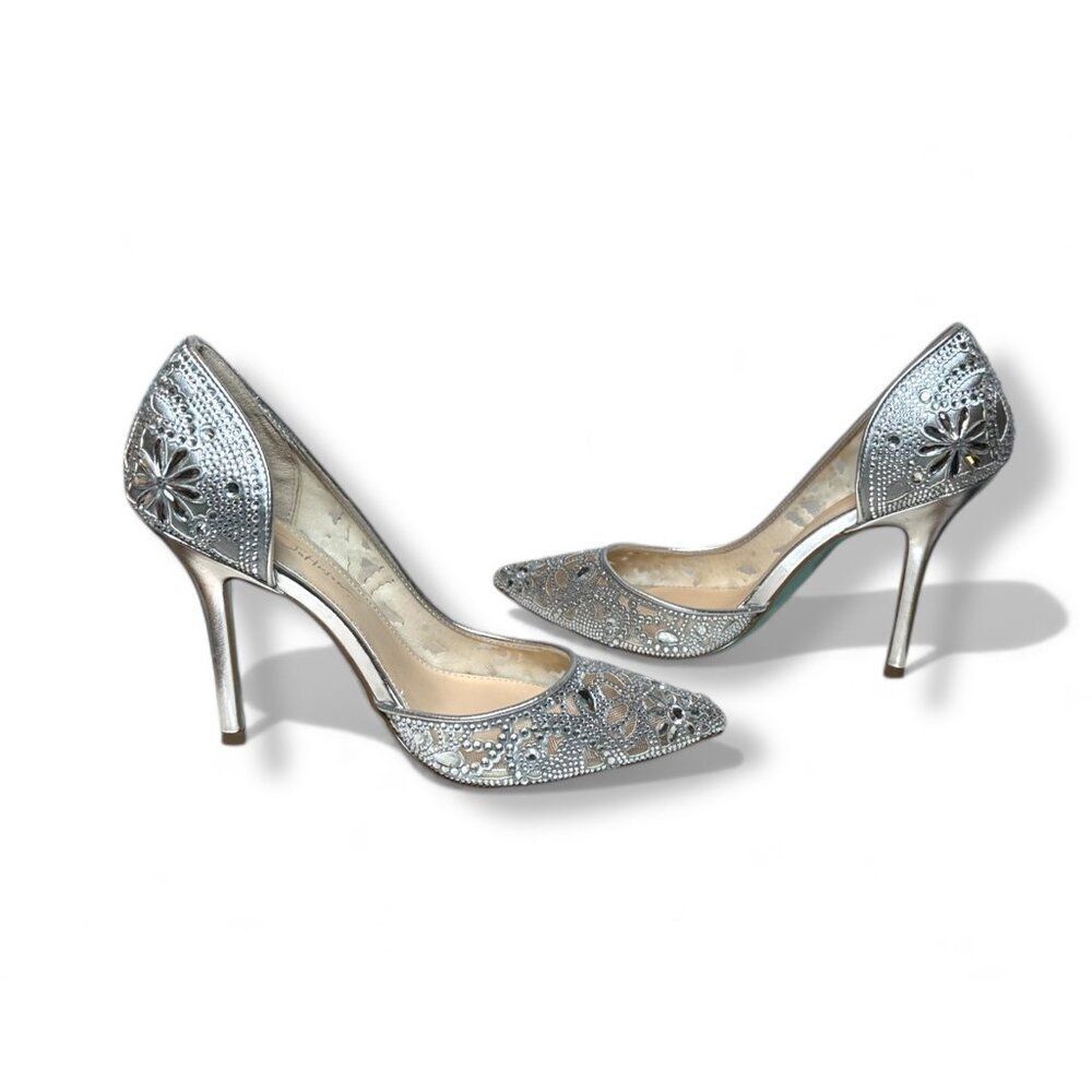 Betsey Johnson Embellished SB-Chic Silver Rhinestone D'Orsay Pumps Heels Size 10 - Picture 14 of 15